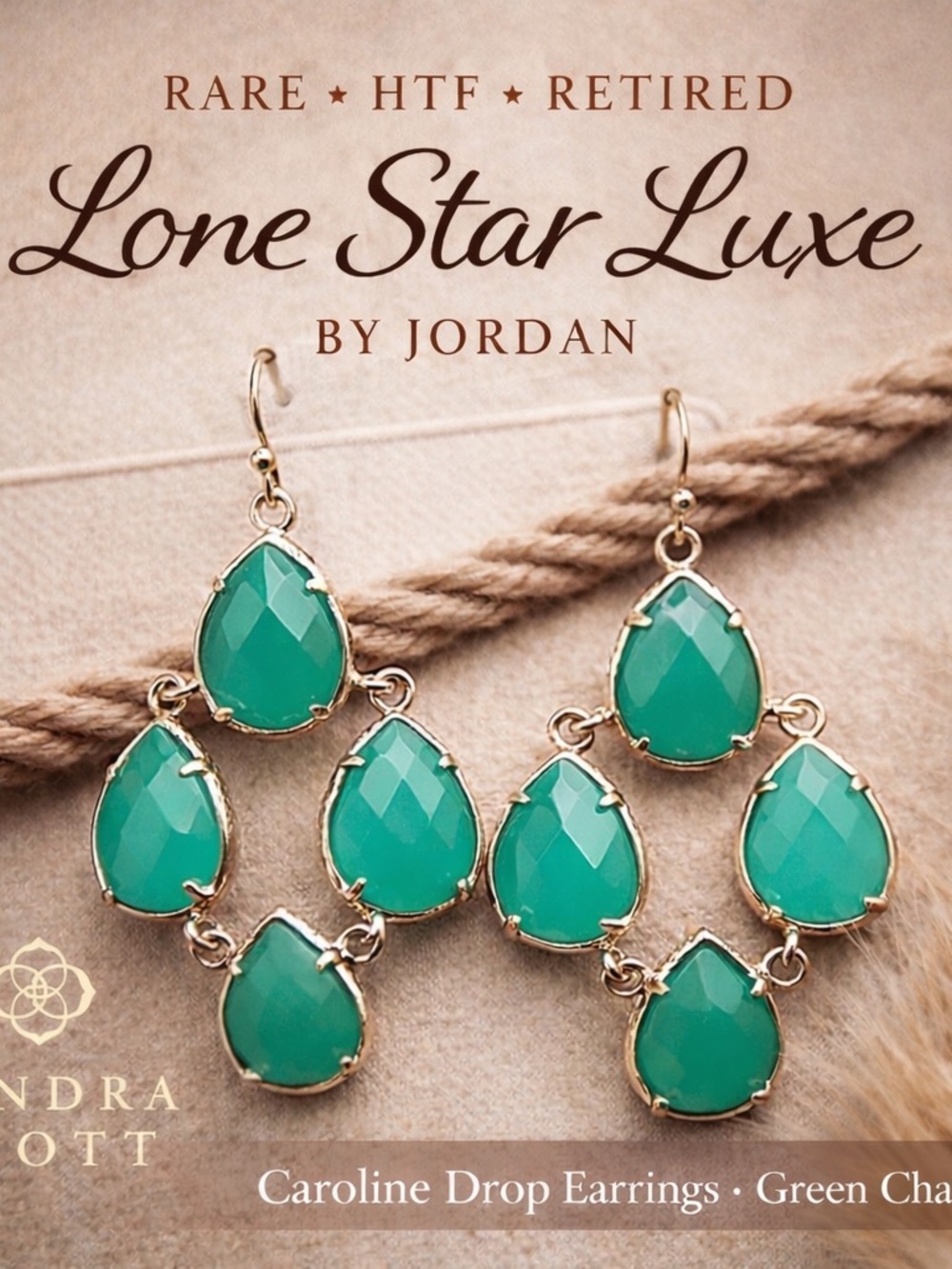 Kendra Scott Caroline Drop Earrings Green Chalcedony Gold Rare HTF Statement